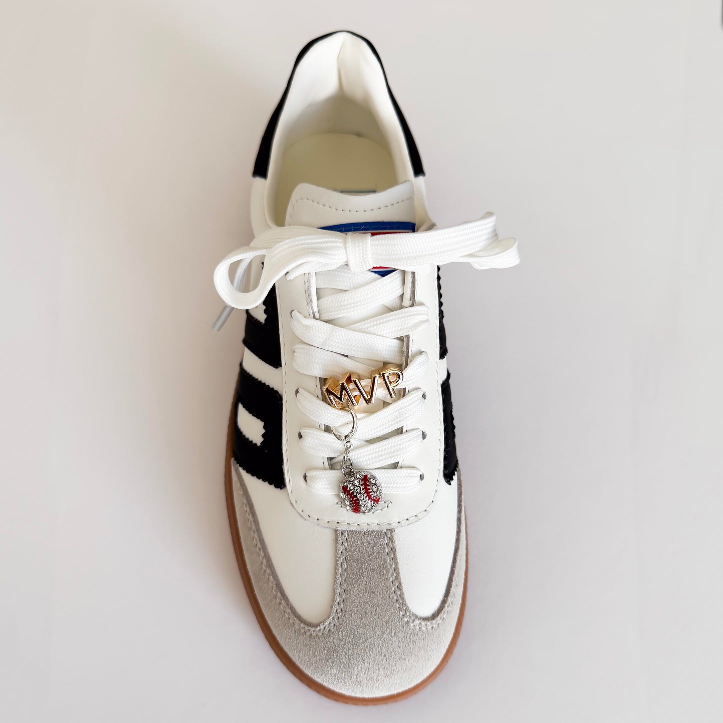 Baseball Shoe Lace Charm Set – “MVP” Gold Letter Charms with Baseball Pendant – Sports Fan Sneaker Accessories