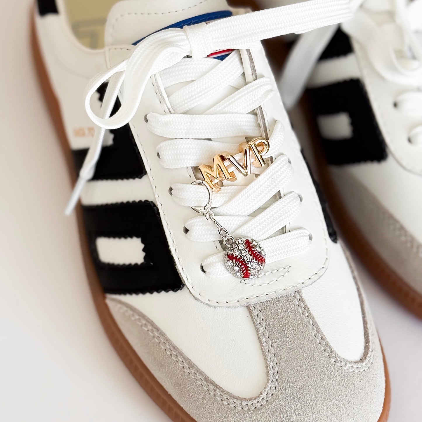 Baseball Shoe Lace Charm Set – “MVP” Gold Letter Charms with Baseball Pendant – Sports Fan Sneaker Accessories