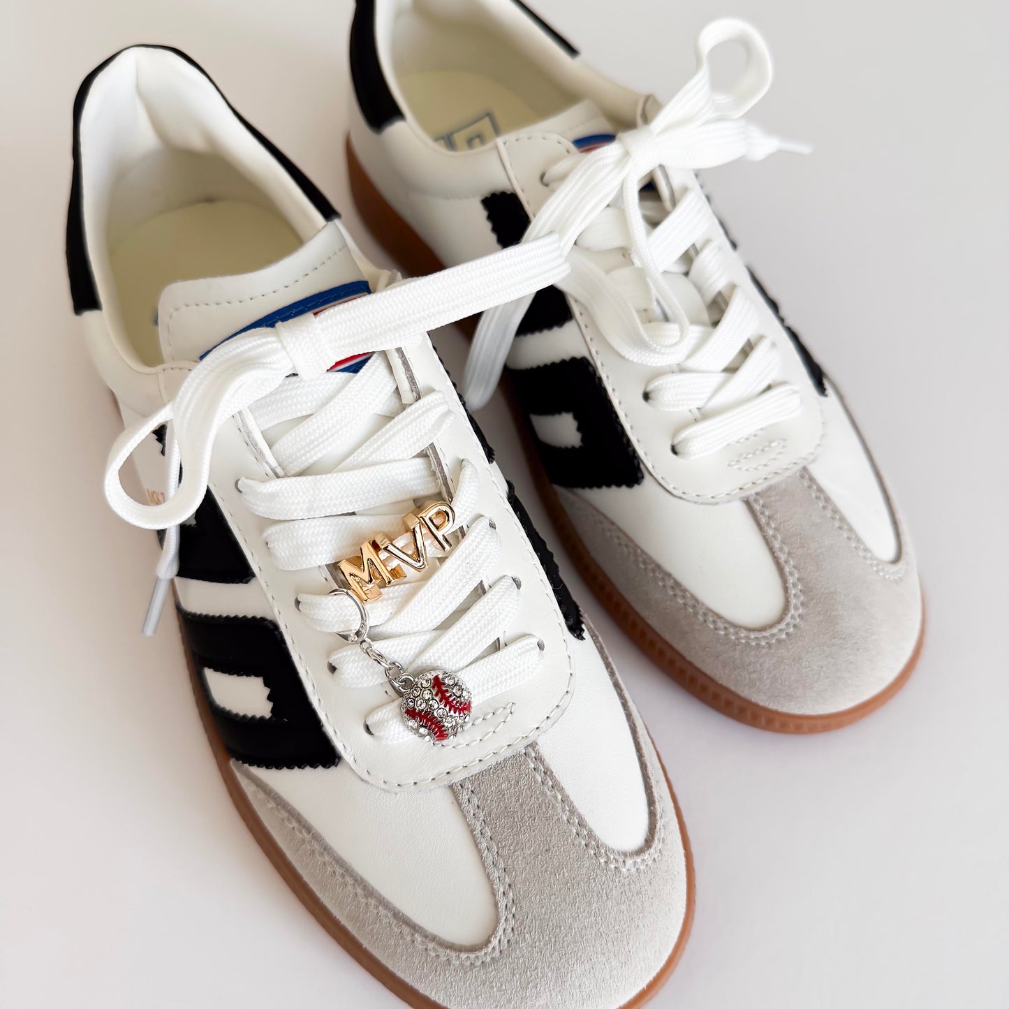 Baseball Shoe Lace Charm Set – “MVP” Gold Letter Charms with Baseball Pendant – Sports Fan Sneaker Accessories