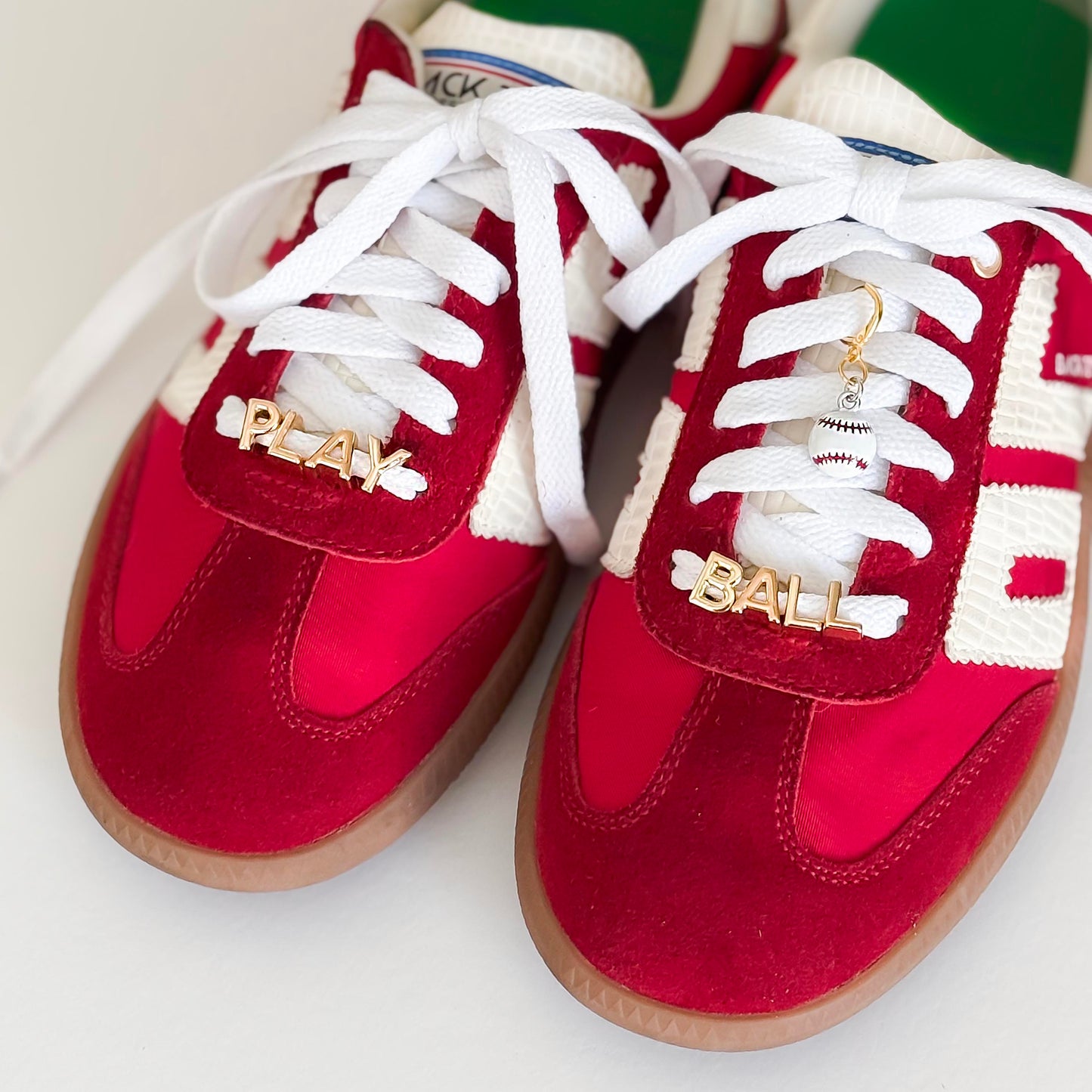 Baseball Shoe Lace Charm Set – “Play Ball” Gold Letter Charms with Baseball Pendant – Sports Fan Sneaker Accessories