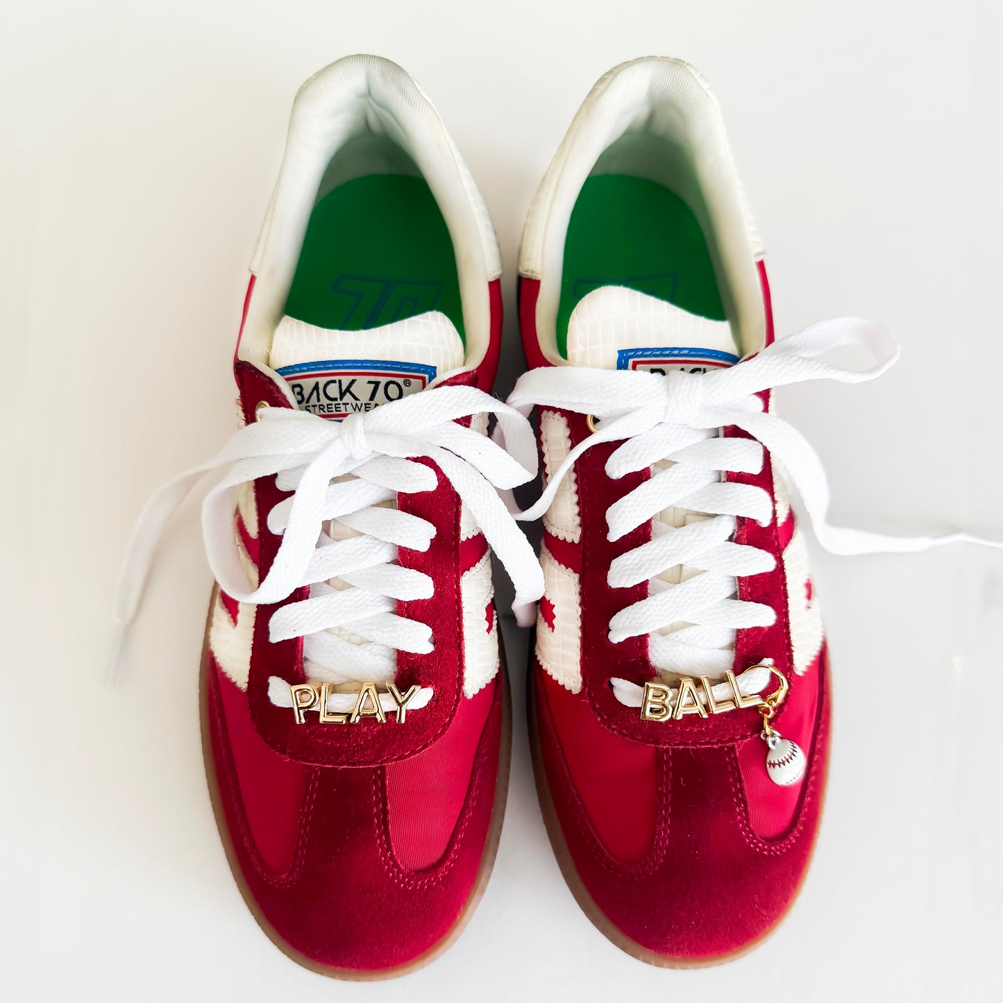 Baseball Shoe Lace Charm Set – “Play Ball” Gold Letter Charms with Baseball Pendant – Sports Fan Sneaker Accessories