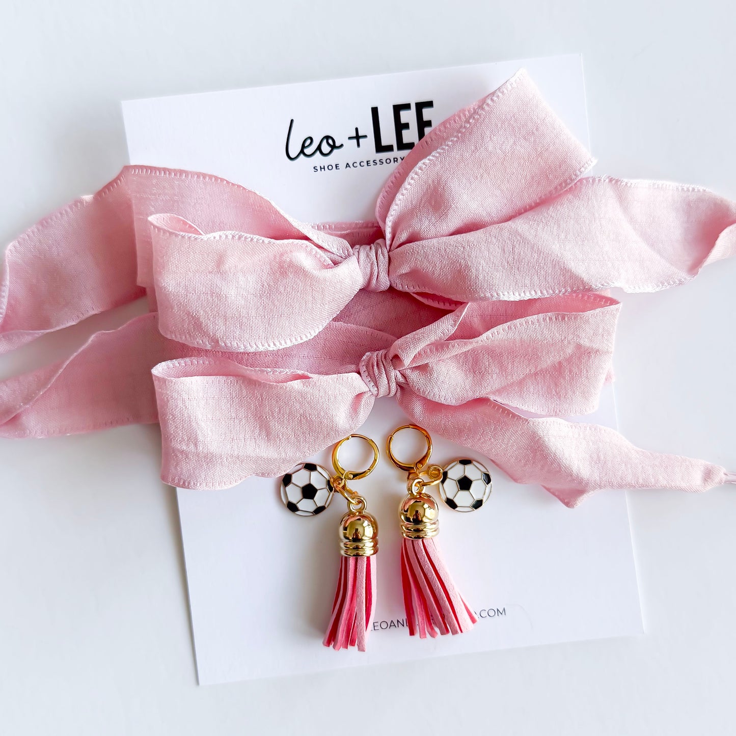 Game Day Sneaker Charm Sets – Pink Laces + Soccer Charms