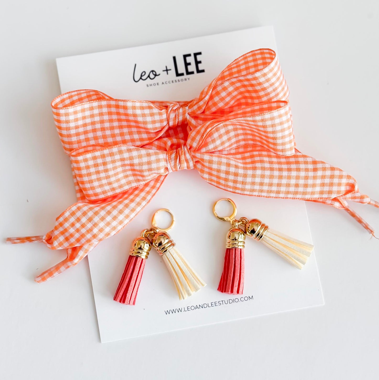Orange Gingham Lace Set with Tassel Charms – Fun Sneaker Accessory