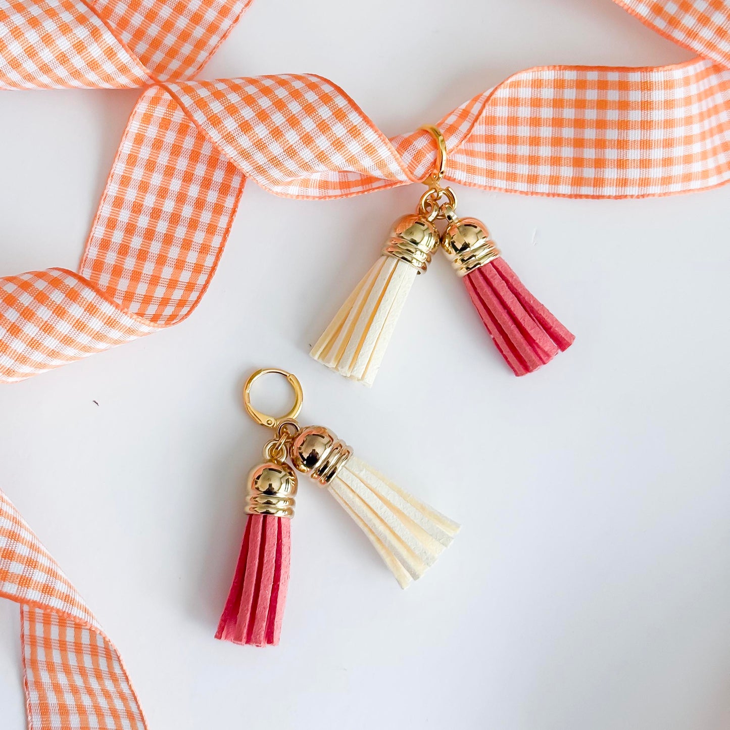 Orange Gingham Lace Set with Tassel Charms – Fun Sneaker Accessory
