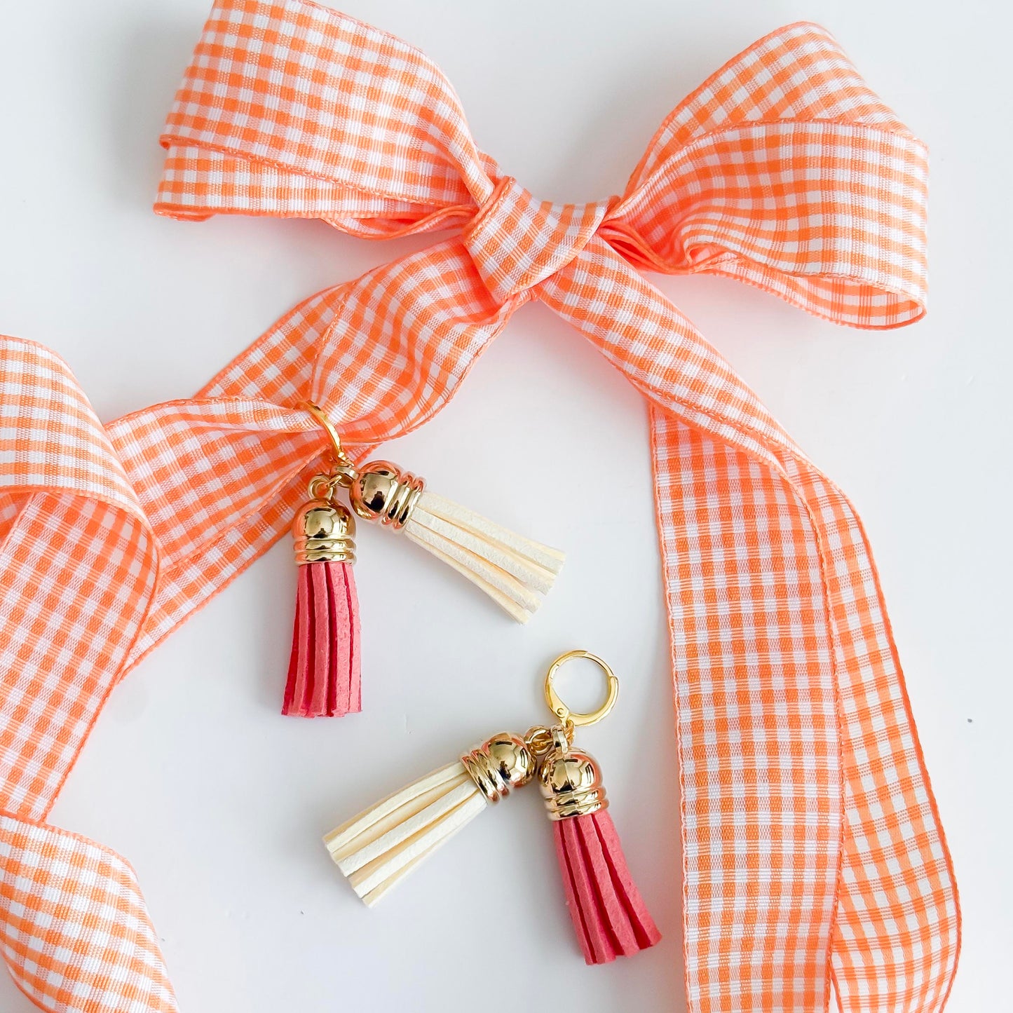 Orange Gingham Lace Set with Tassel Charms – Fun Sneaker Accessory
