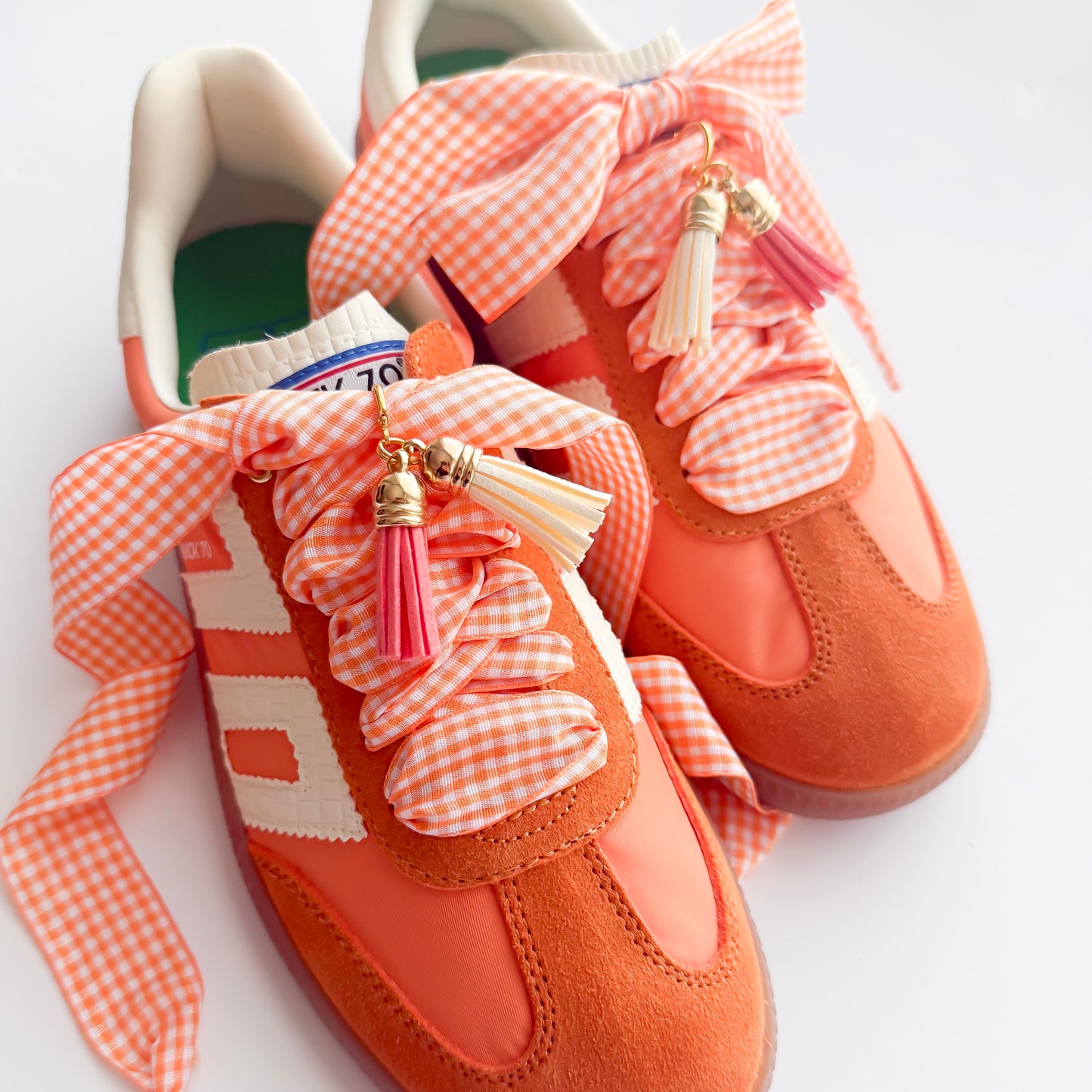 Orange Gingham Lace Set with Tassel Charms – Fun Sneaker Accessory