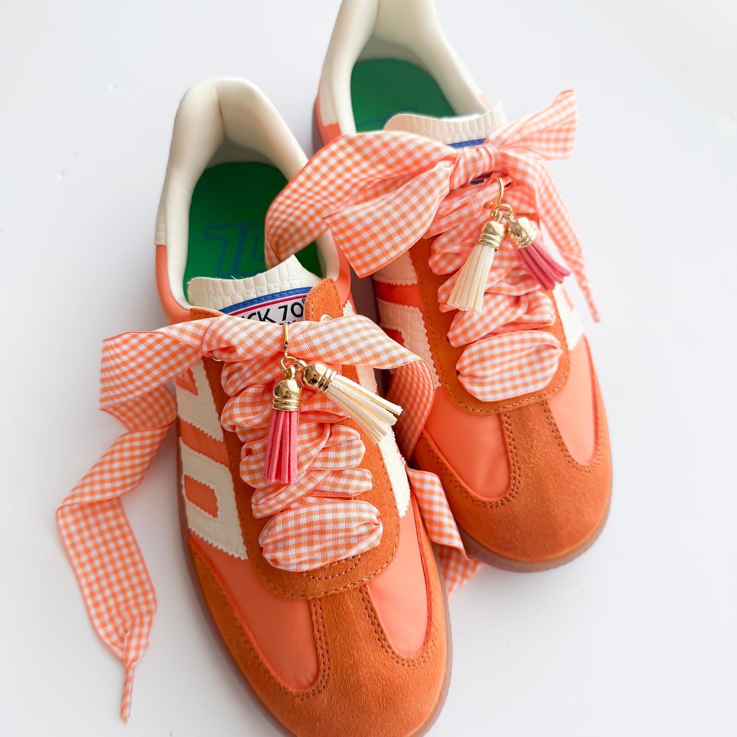 Orange Gingham Lace Set with Tassel Charms – Fun Sneaker Accessory