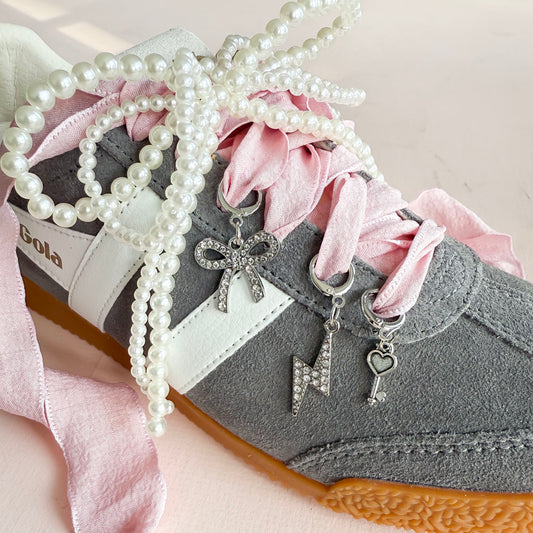 Leo and Lee Sneaker Lace Charm Sets- Pink and Pearls Set