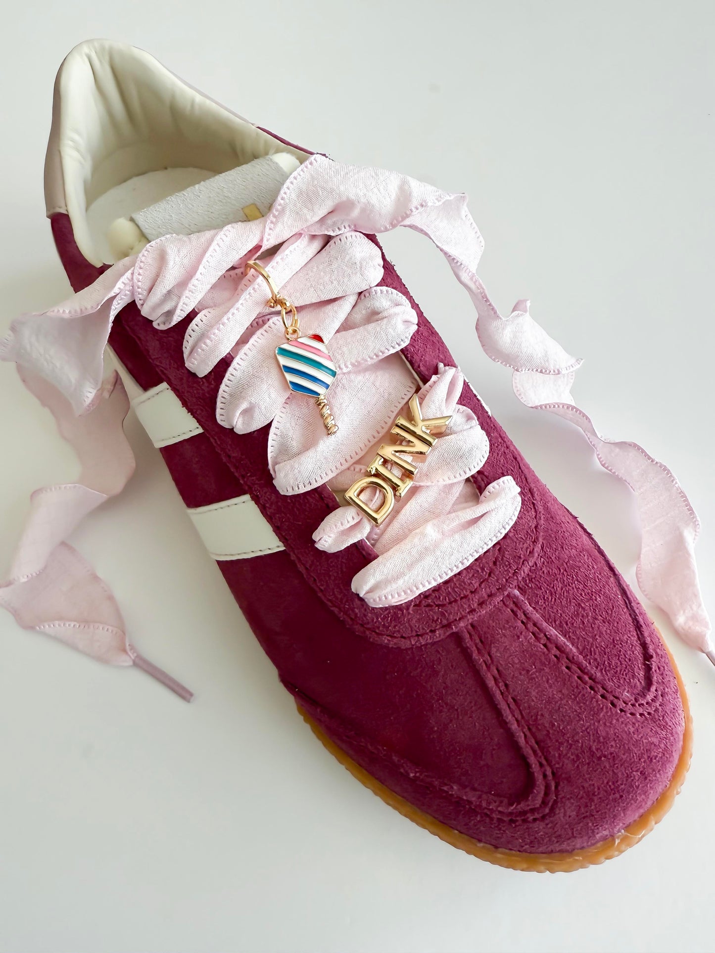 Pickleball Sneaker Charm Set – “DINK” Gold Charm + Pink Paddle