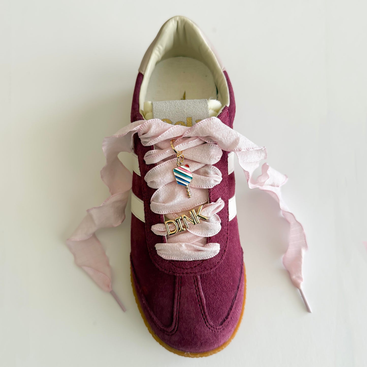 Pickleball Sneaker Charm Set – “DINK” Gold Charm + Pink Paddle