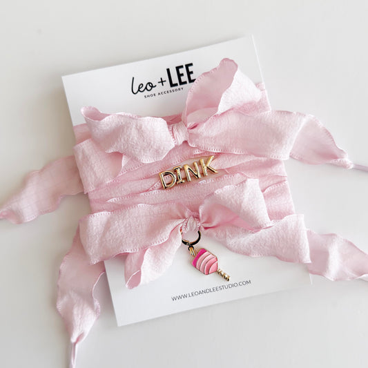 Pickleball Sneaker Charm Set – “DINK” Gold Charm + Pink Paddle