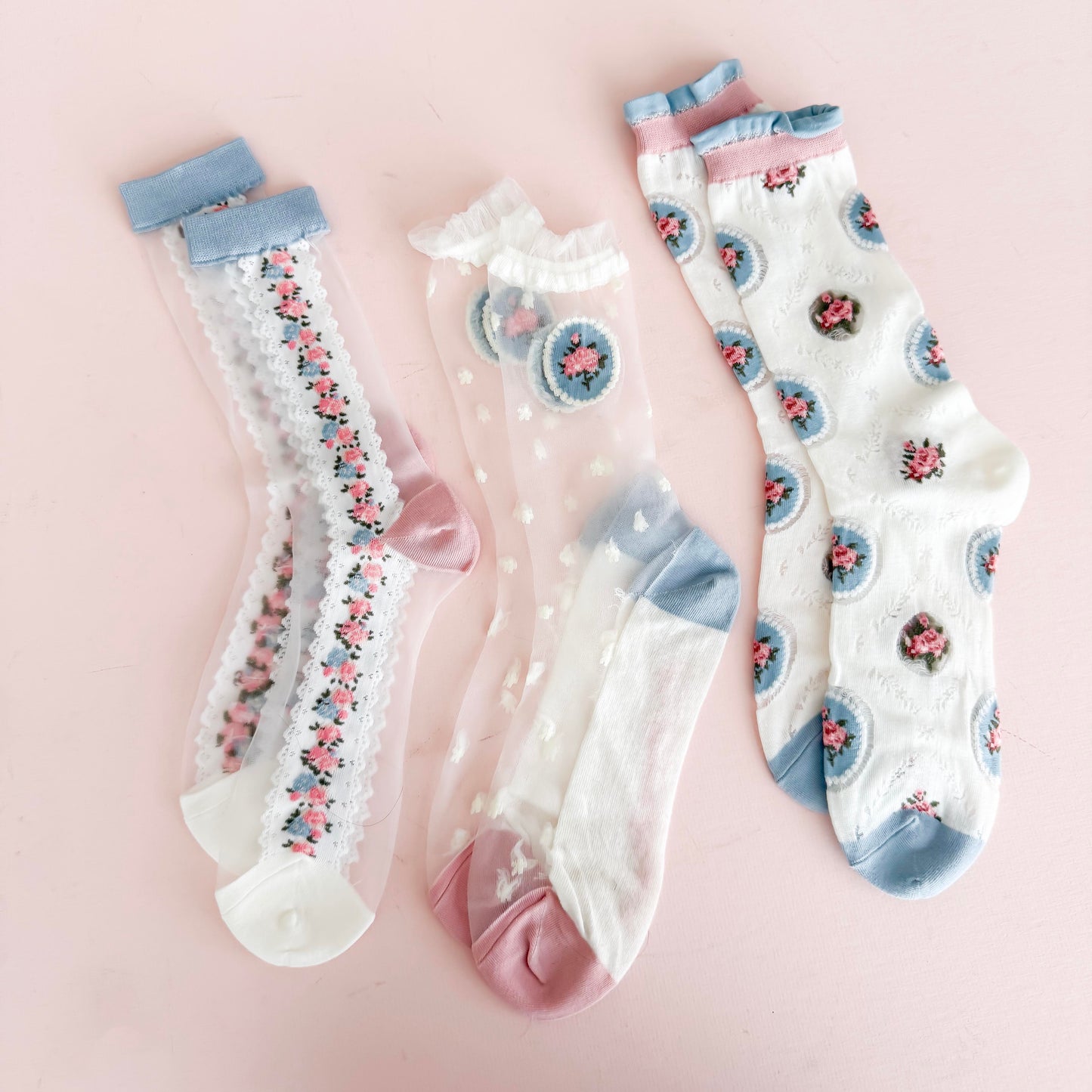 Cottage-Core Sheer Glass Socks | Elegant Textured Socks for Women