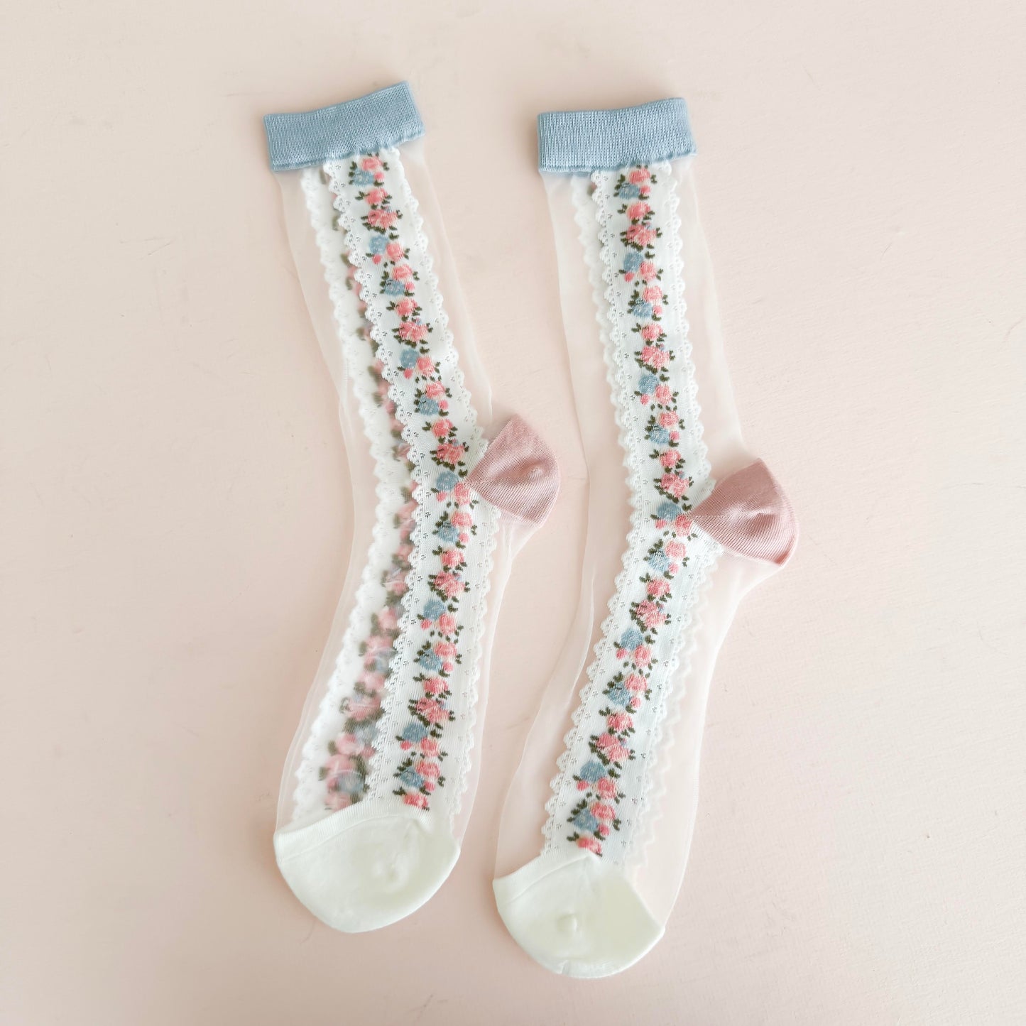 Cottage-Core Sheer Glass Socks | Elegant Textured Socks for Women