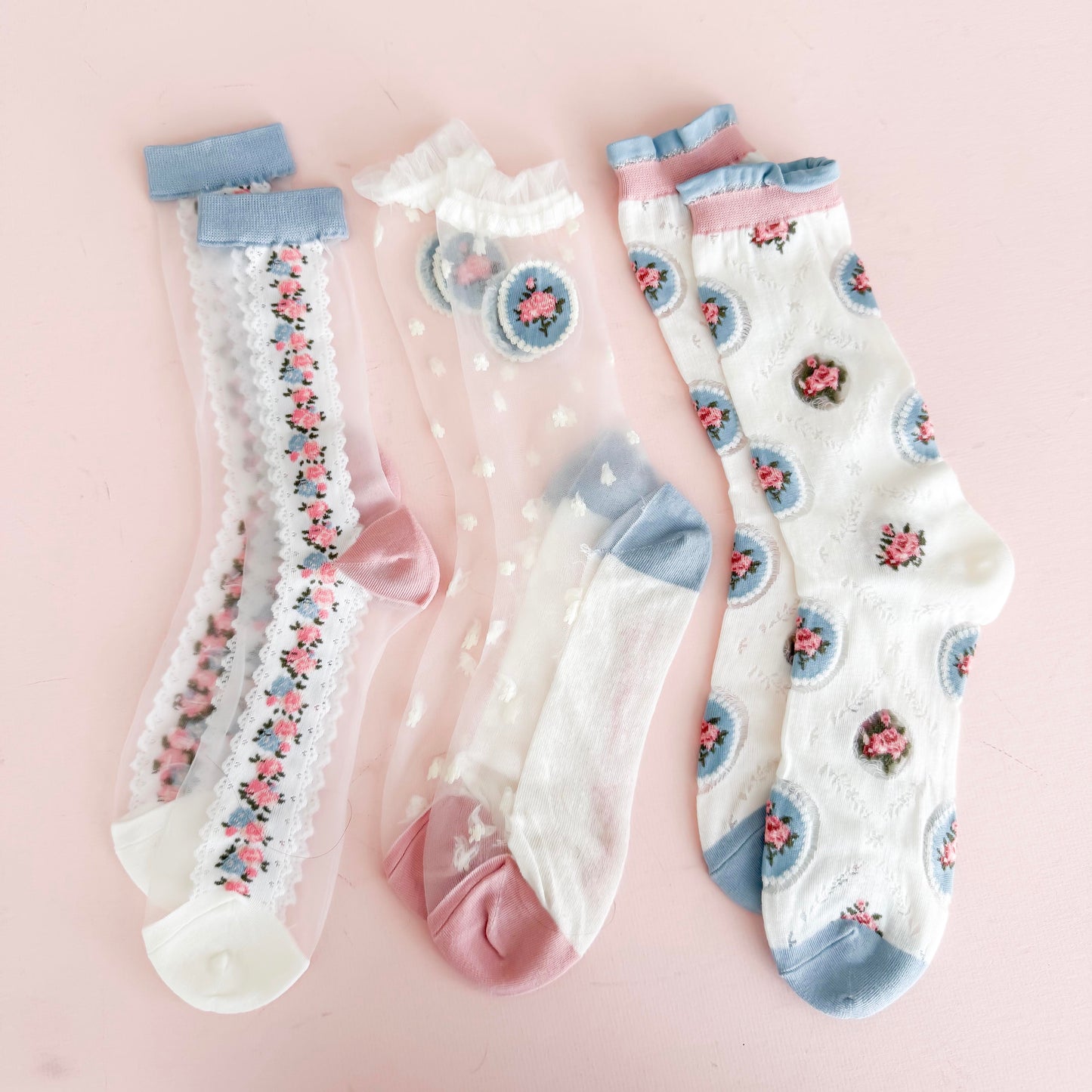 Cottage-Core Sheer Glass Socks | Elegant Textured Socks for Women