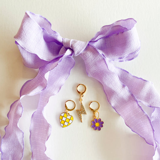 Trendy Lavender Shoe Charms with Lightning Bolt and Heart Accents – Stylish Sneaker Accessories by Leo + Lee