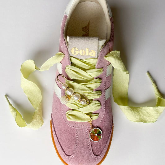 Leo + Lee Lime Green Butterfly Laces with Pearl Paperclip & Colorful Fruit Charm