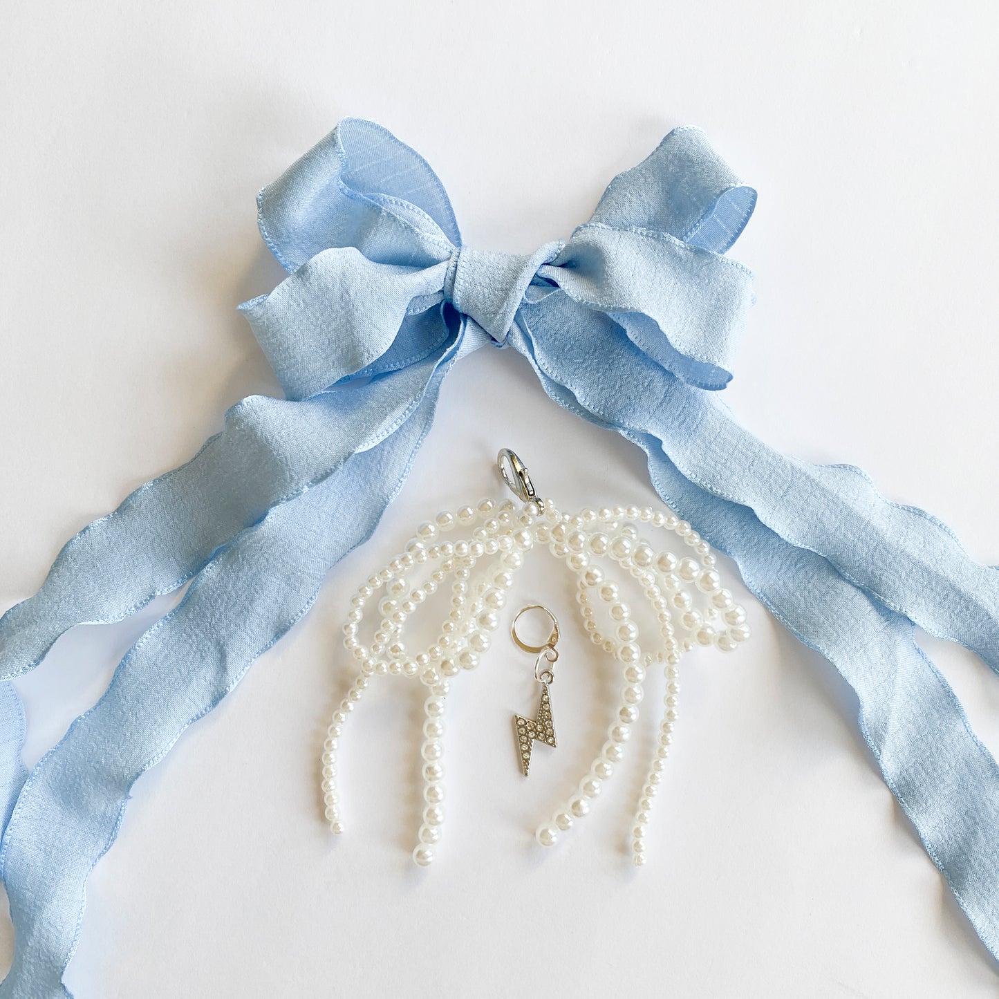 Elegant Baby Blue Lace & Pearl Bow Shoe Charm Set – Blue Ribbon Sneaker Accessories by Leo + Lee