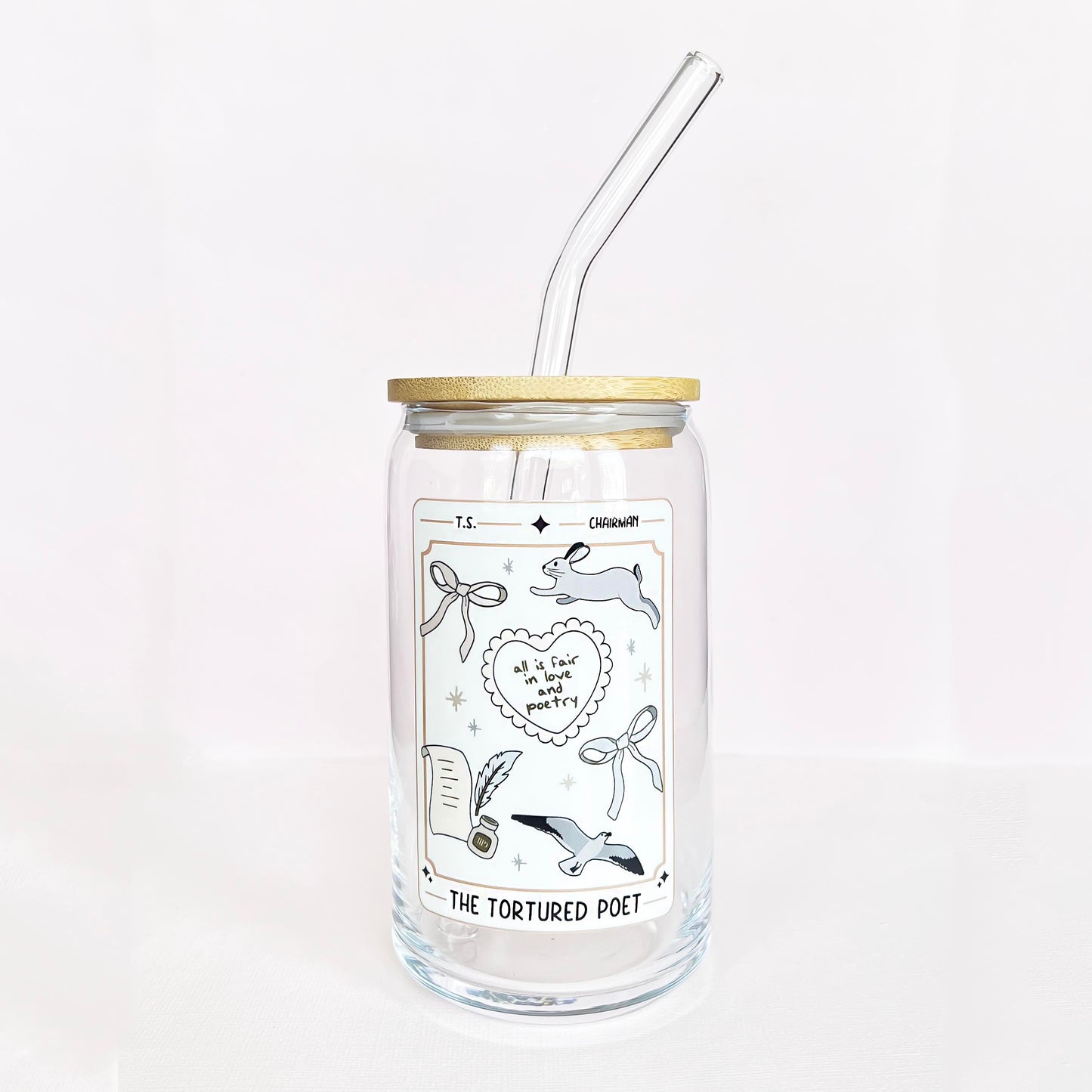 Taylor Swift TTPD Glass Tumblers with Bamboo Lid & Glass Straw
