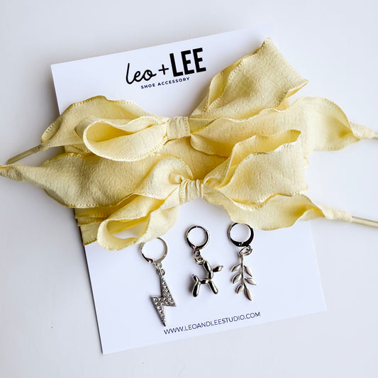 Leo and Lee Sneaker Lace Charm Sets- Butter Yellow Laces + Shoe Charms