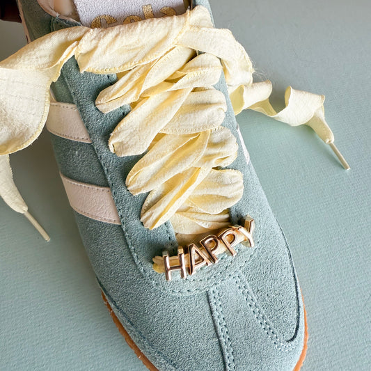 Leo and Lee Sneaker Lace Charm Sets- Butter Yellow + Happy Letter Charms