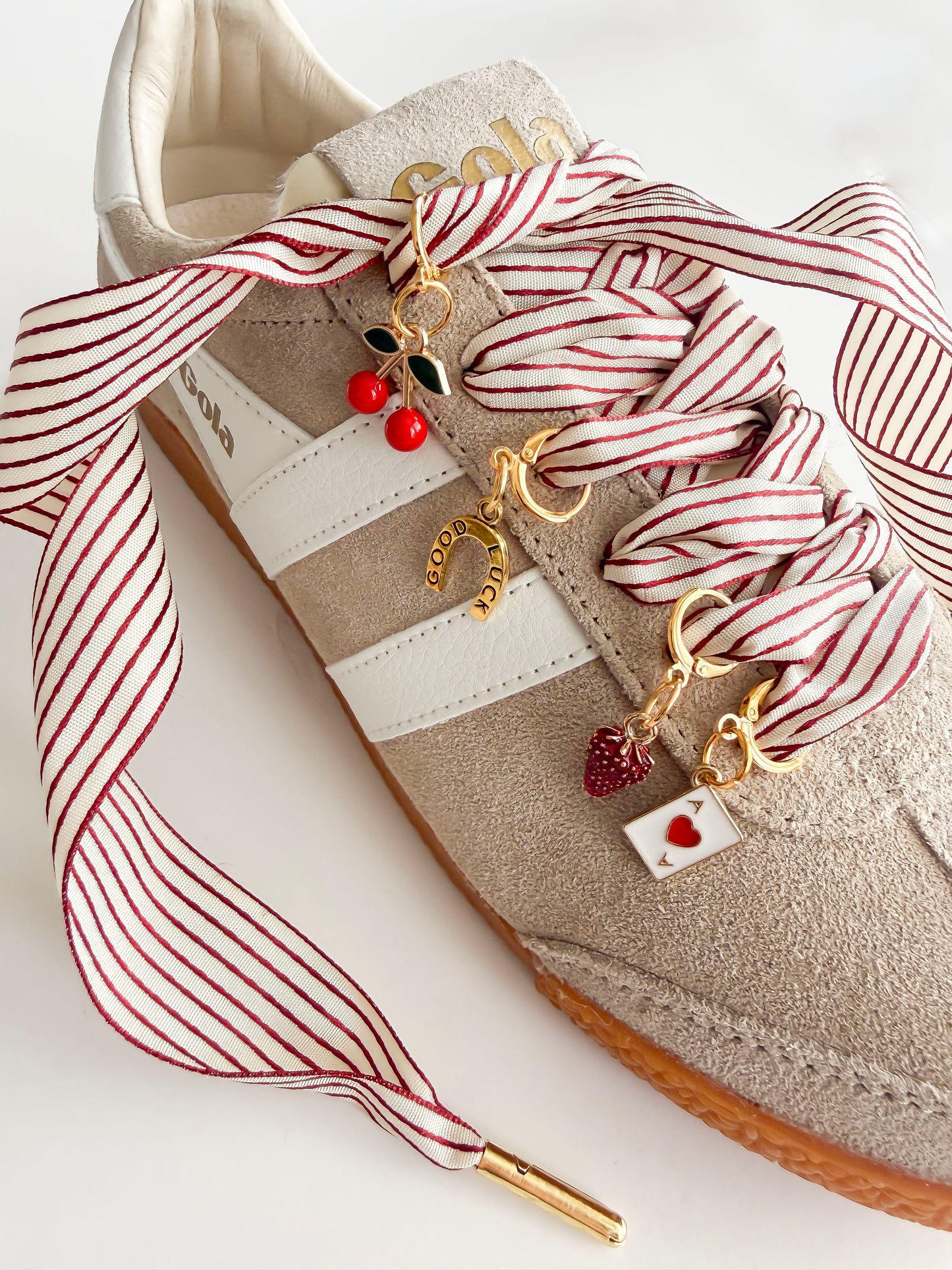 Heritage Stripe Charm Lace Set – Vintage Red & Cream
