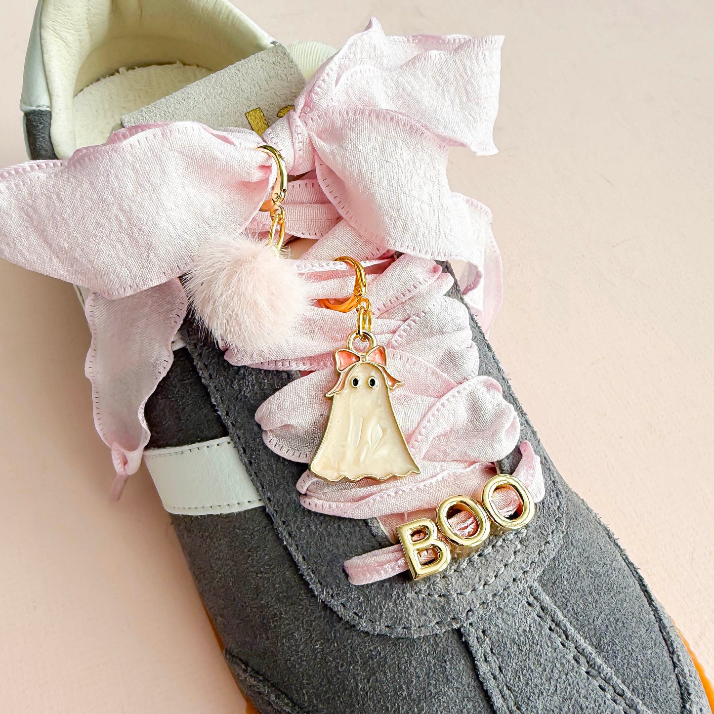 Halloween lace charm sets in pink and black with ghost and BOO accents