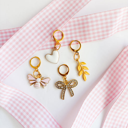 Pink Gingham Sneaker Charm Set - Heart, Fern, Bow & Pink Bee