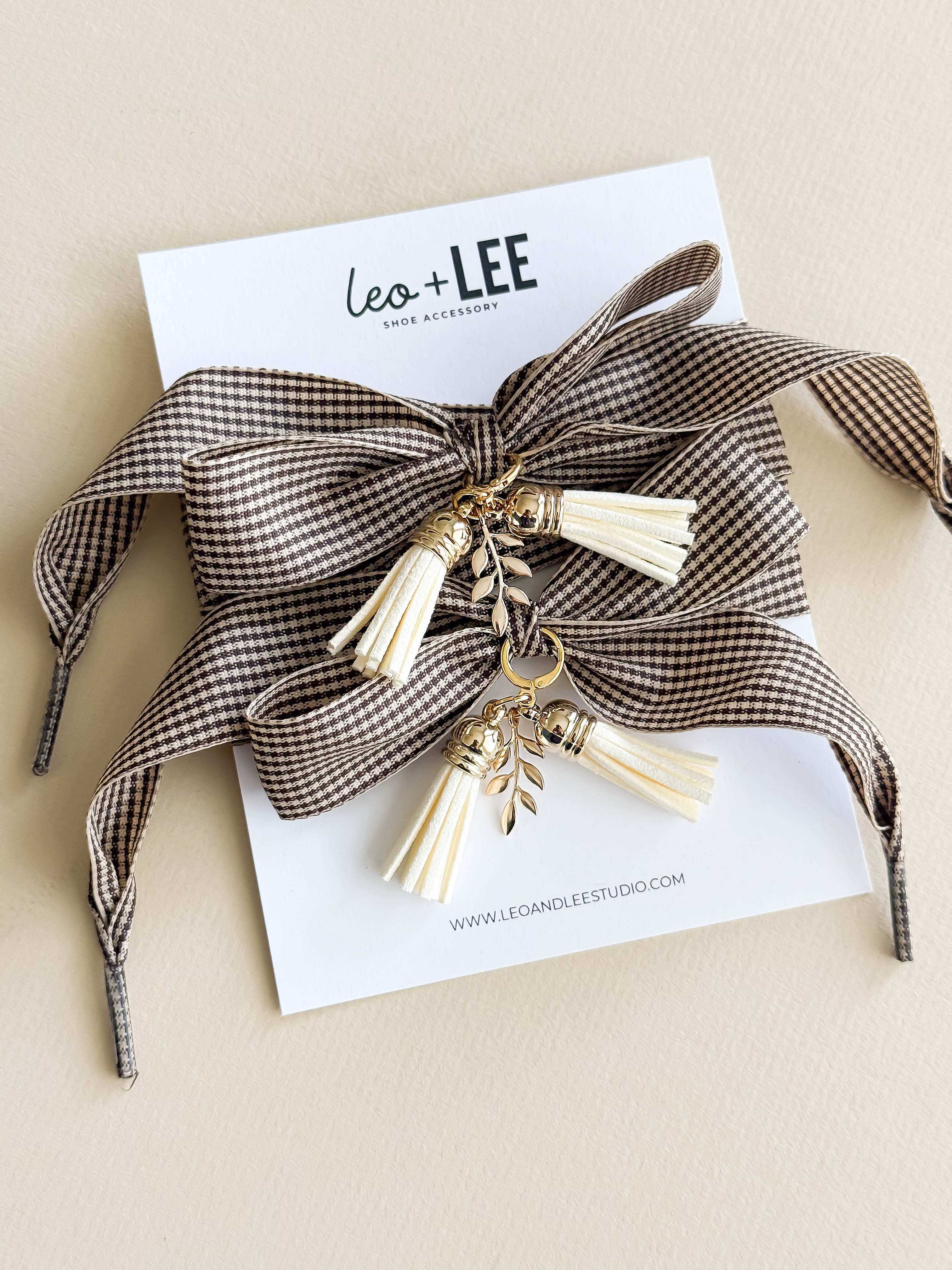 Shoe Charm + Lace Set – Brown Gingham Laces – Leo and Lee Studio