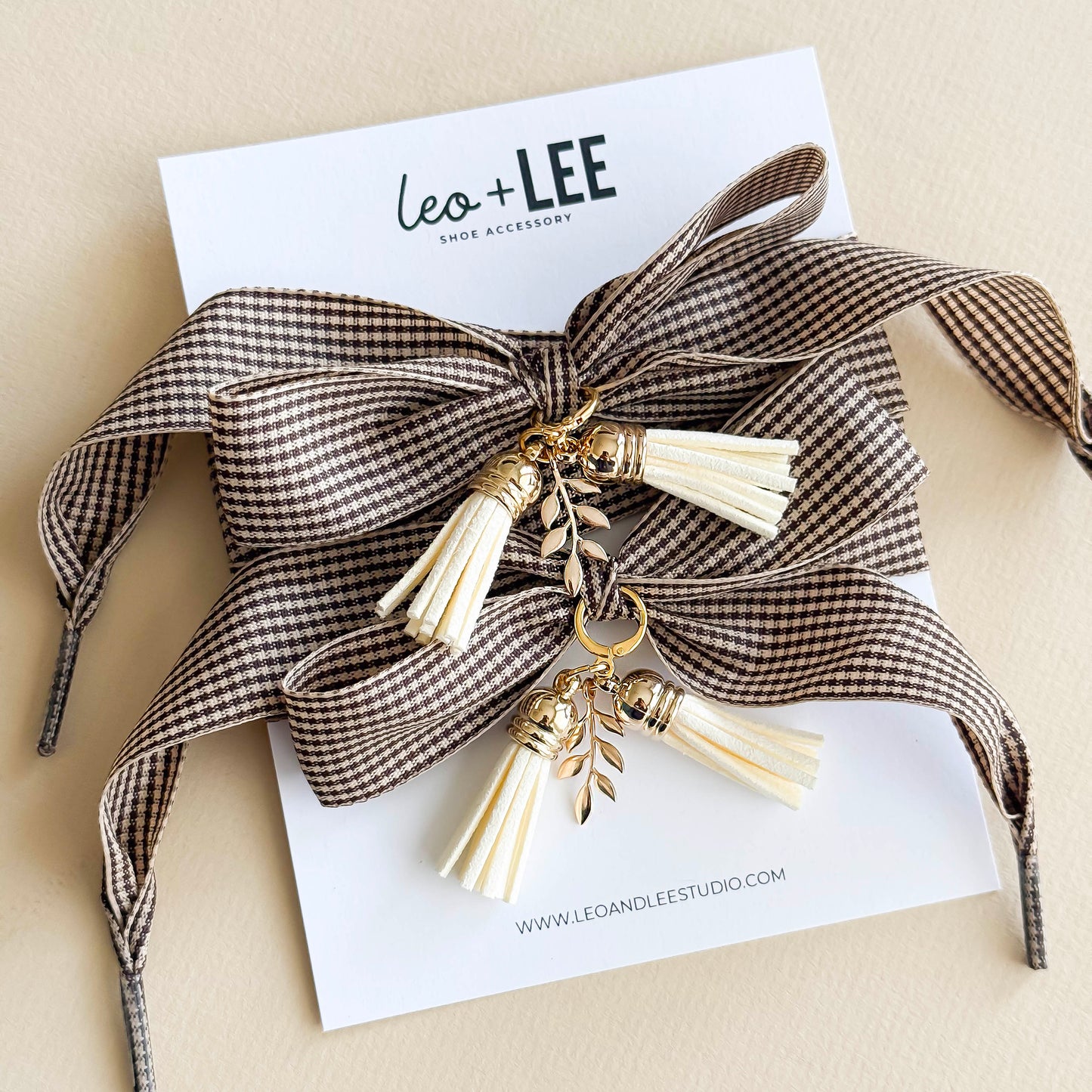 Shoe Charm + Lace Set – Brown Gingham Laces
