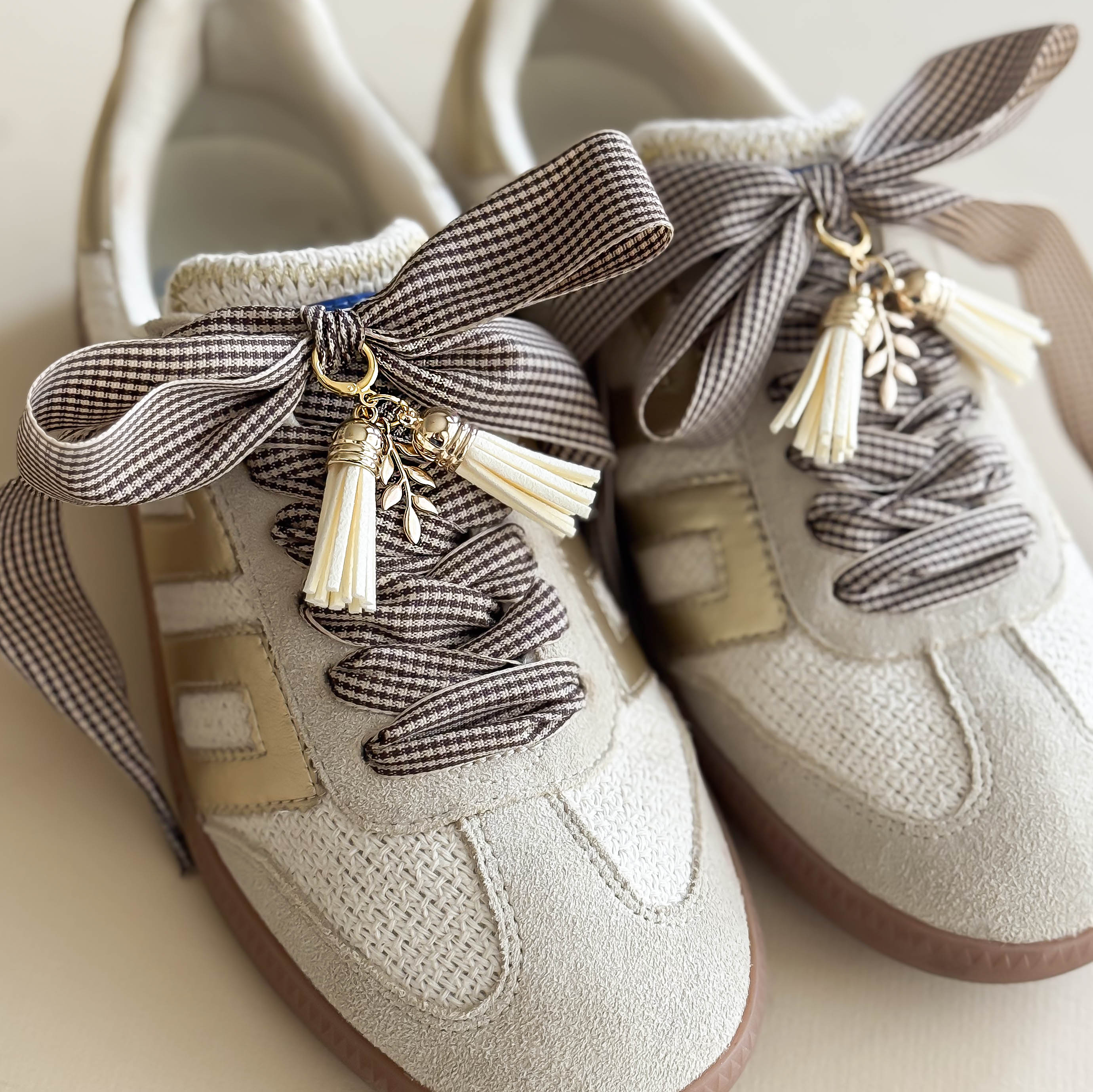Shoe Charm + Lace Set – Brown Gingham Laces – Leo and Lee Studio