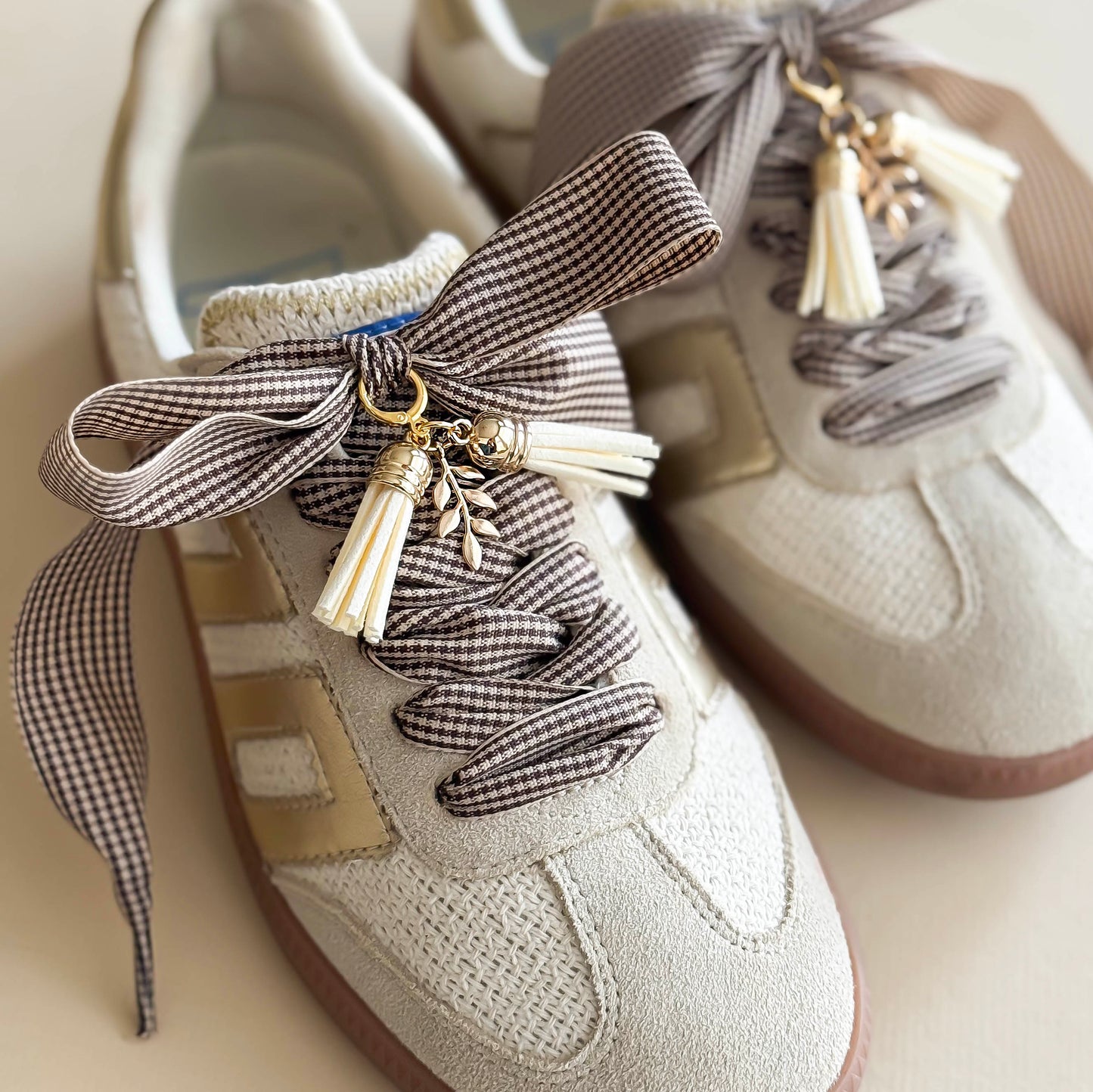 Shoe Charm + Lace Set – Brown Gingham Laces