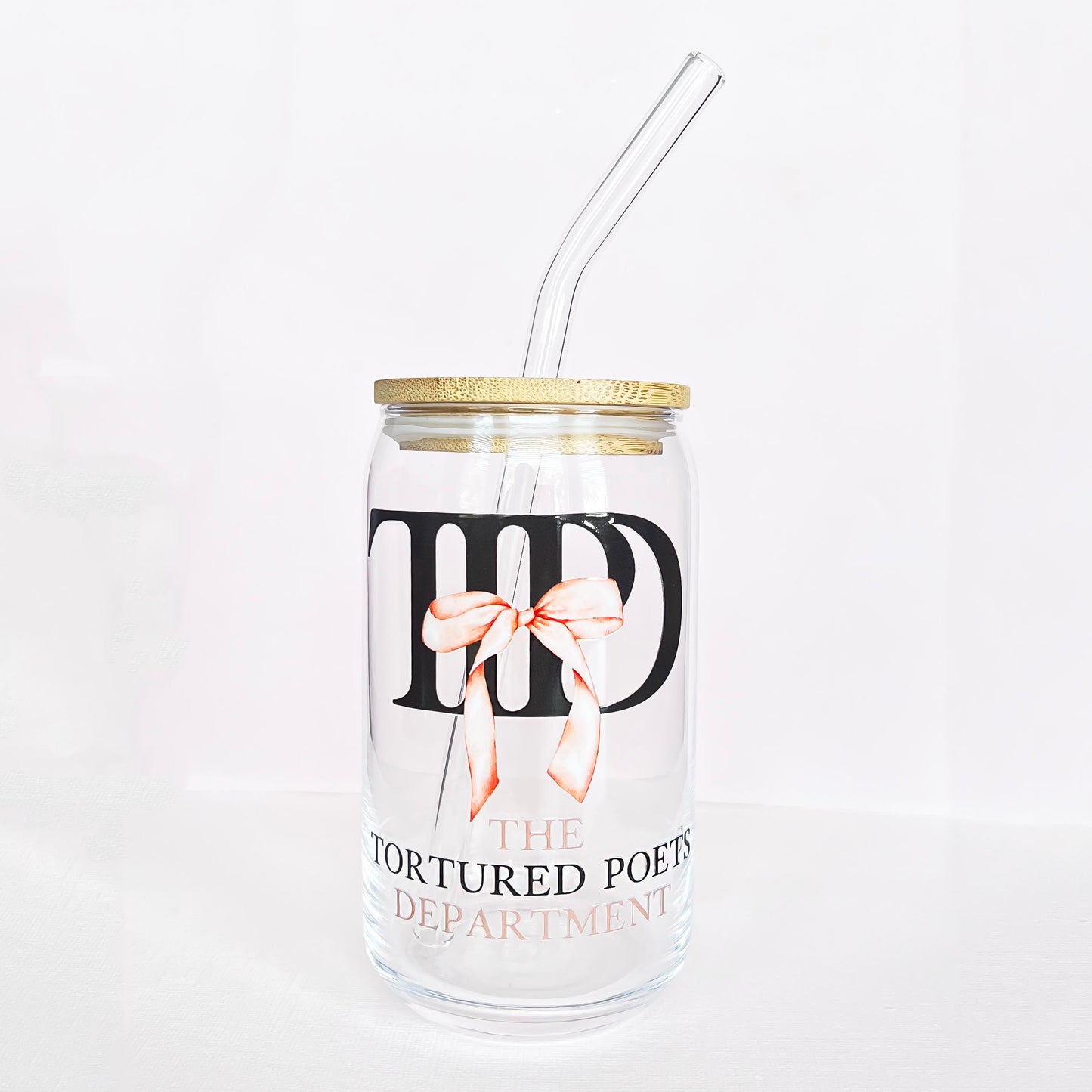 Taylor Swift TTPD Glass Tumblers with Bamboo Lid & Glass Straw